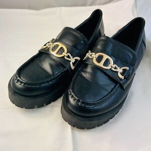 #8370 ROUGE HELIUM WOMEN'S BLACK LUG SOLE LOAFERS SIZE 9 CHUNKY SOLE MARY JANES
